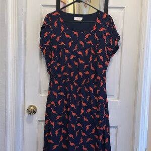 Navy & Red Dinosaur Patterned Dress